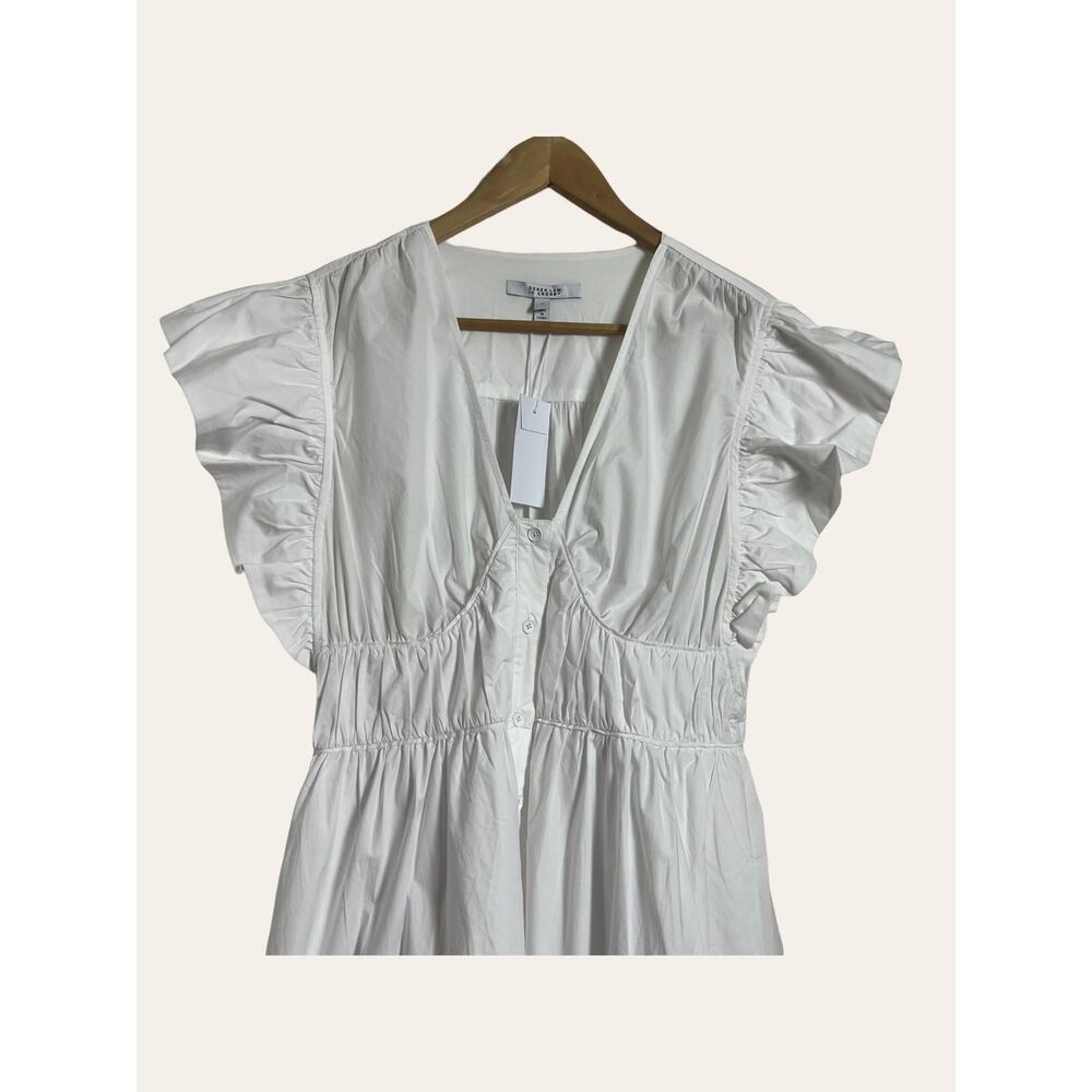 Derek Lam 10 Crosby Greta Ruffle Sleeve V-Neck White Poplin Midi Dress Sz 6 New - Picture 4 of 10